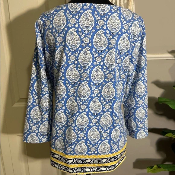 Talbots Blue and White Paisley Blouse with Yellow Accents - Picture 3 of 4
